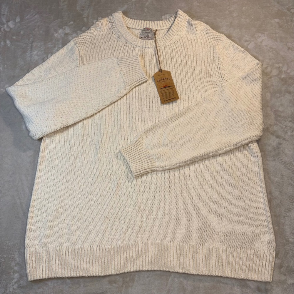 Faherty Heirloom Crewneck Sweater Bone White 100% Organic Cotton Mens 3XL $268